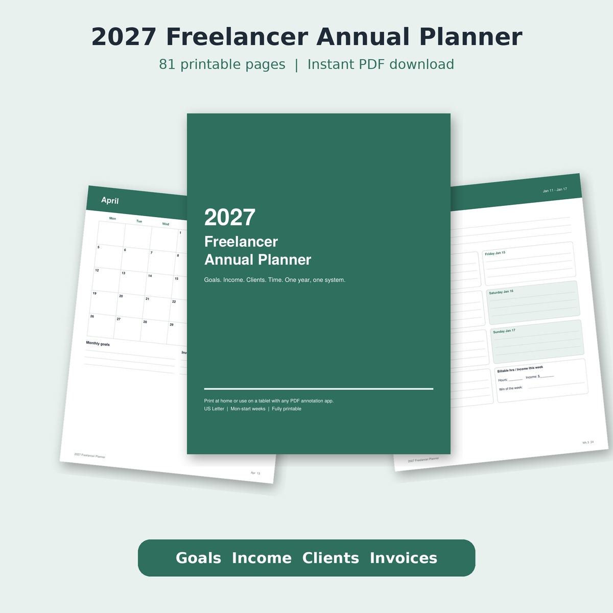 2027 Freelancer Annual Planner (Printable PDF)